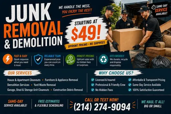 Friendly Junk Removal from $40 Quick & Reliable Demolition Service