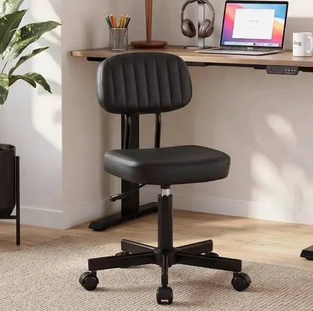 Morkprism Small Office Chair,Tall Armless Vanity Desk Chair,Stool with Back,Blac