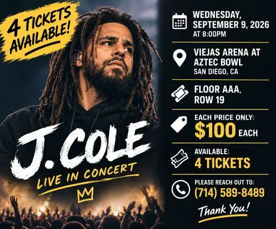 ⒋TIX ↪↩J. Cole↪↩🆂🅴🅲 Floor AAA & 🆁🅾🆆 19🗽
