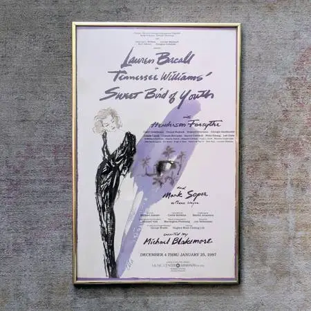 1986 Lauren Bacall Sweet Bird of Youth Framed Theater Window Card Poster