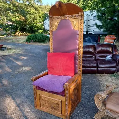 Hand-carved exquisite wooden THRONE. One-of-a-kind, large, sturdy.