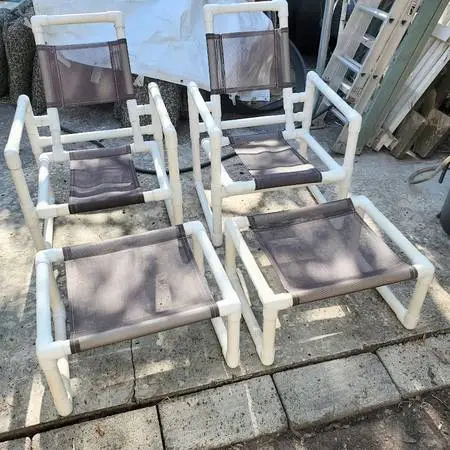 1 chair SET PVC(3) 2 reclining & 1 reg patio chair/w 2foot stools
