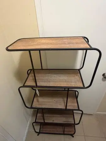 Brand New - Contemporary 6 Tier Metal and Wood Shelving Unit in Brown