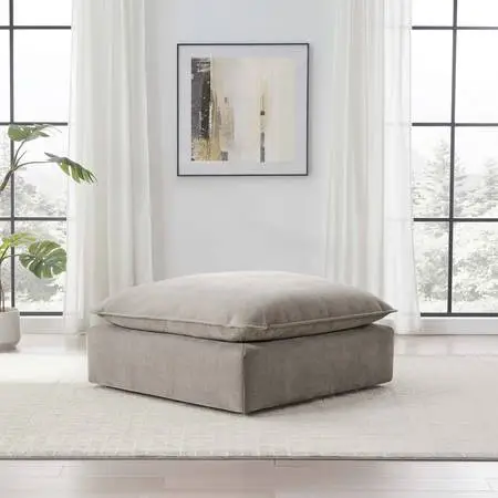 [Brand New] Sereen Fabric Ottoman, Taupe
