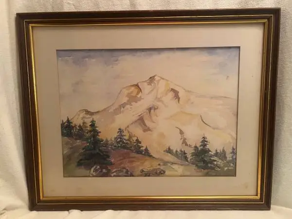 Vintage Mt Hood Watercolor Painting Signed Dated 1951