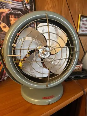 Rotary Fan, Antique Retro Collectible, All Metal, Green, Works