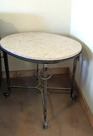 Hand-Forged Iron Table, Natural Fossil Coral Top – Equestrian Design