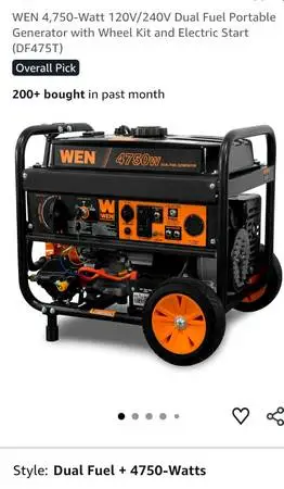 WEN 4,750-Watt 120V/240V Dual Fuel Portable Generator with Wheel Kit a