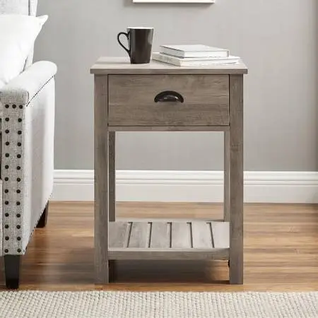 Walker Edison 18 Country Single Drawer Side Table Reclaimed Barnwood