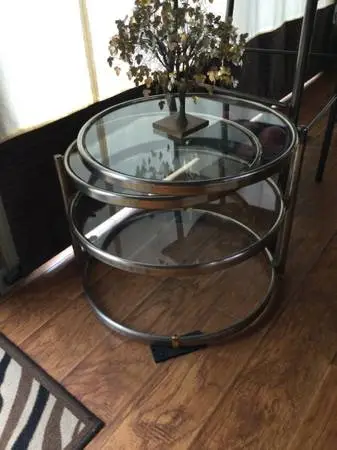 70s  brass swing arm 3 tier coffee table