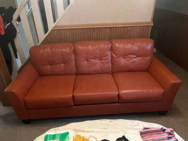 Leather Sofa, Art Deco, Beautiful, seats 3, Like New