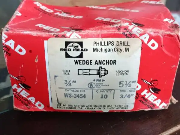 Red Head Wedge Anchors 3/4 x 5-1/2 with Flat Washers & Nuts Quantity 10 NEW