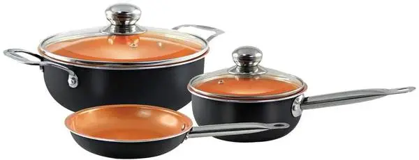 SIMPLE & Co 5PCs Copper Induction Cookware Set w/ Tempered Glass Lids