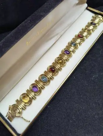 💎 14k GOLD Beautiful MULTI-COLOR GEMSTONE Heavy BRACELET 💎