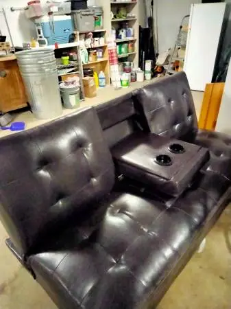 brown faux leather futon couch
