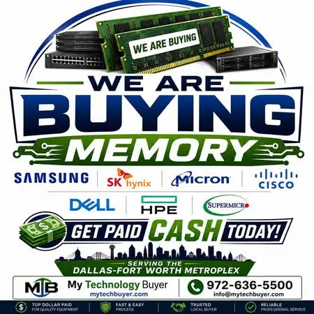 CASH PAID FOR MEMORY, CPU’S, INTEL, AMD, HARD DRIVES, NVIDIA, CISCO
