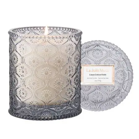 BRAND NEW LA JOLIE MUSE Linen Cotton Oasis Glass Jar Scented Candle