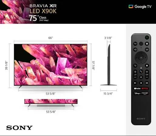 BRAVIA XR 75” Class X90K 4K HDR Full Array LED TV with Google TV