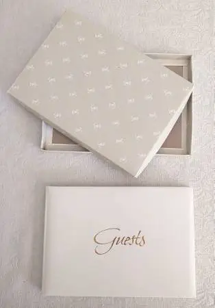 Vintage Guest Registry Book+Box White Cover Gold Trim Pgs 1,342 Sigs