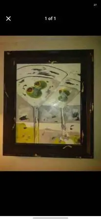 Large Signed Martini Painting with a modern wood frame