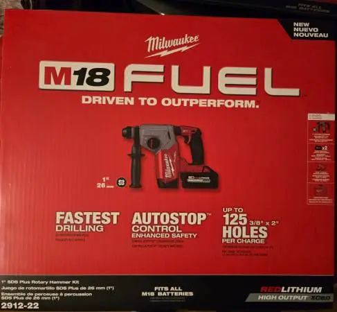 Reduced! Milwaukee 2912-22 M18 FUEL Rotary Hammer 1inch SDS Plus Kit