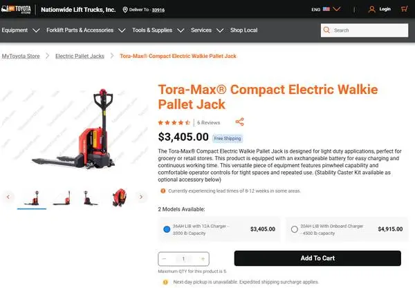 Toyota Tora-Max Electric Walkie Pallet Jack