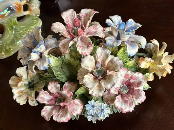 Italian Capodimonte Porcelain Flower Basket