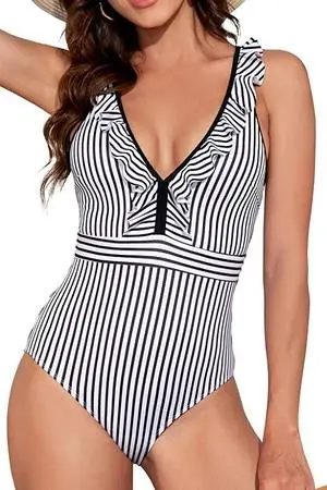 Lot of 33 Swimsuits for Women Ruffled V Neck Design Strapy Open Back
