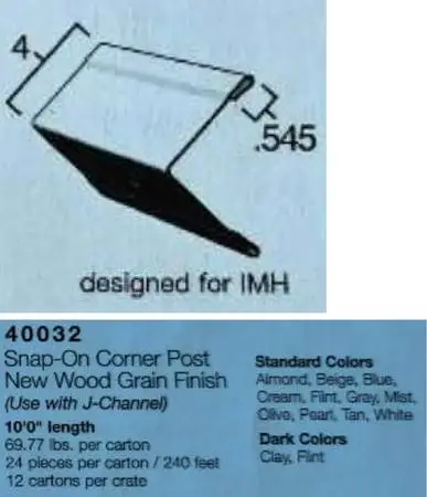 SNAP-ON CORNER POST NEW WOOD GRAIN FINISH