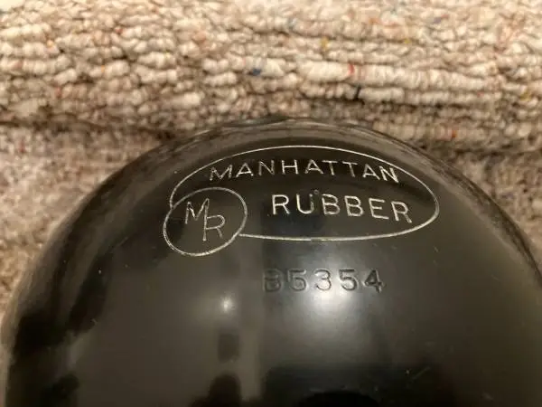 Old rubber bowling ball and bag
