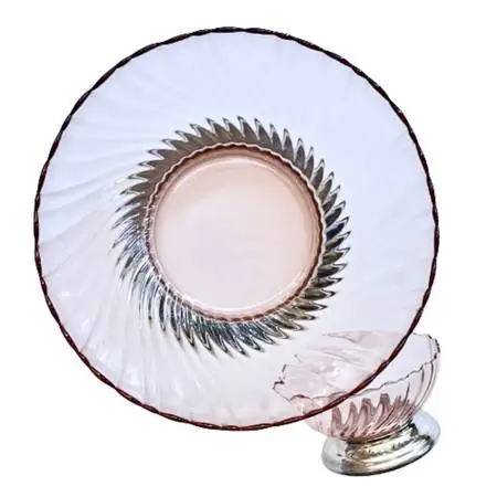 1960s Silver Base FRANCE CRISTAL MCM Pink Glass Serving Bowls