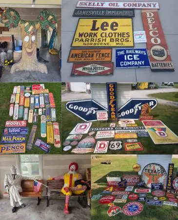 PAYING CASH. VINTAGE ADVERTISING SIGNS - GAS, OIL, SODA, AUTOMOTIVE & MORE
