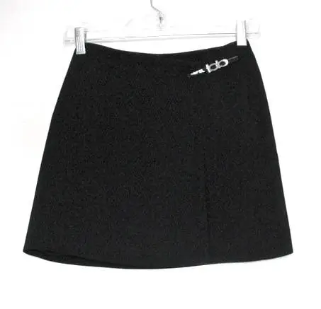 Bebe Black Mini Skirt Size 2 Wrap Around w Patent Leather Logo Belt