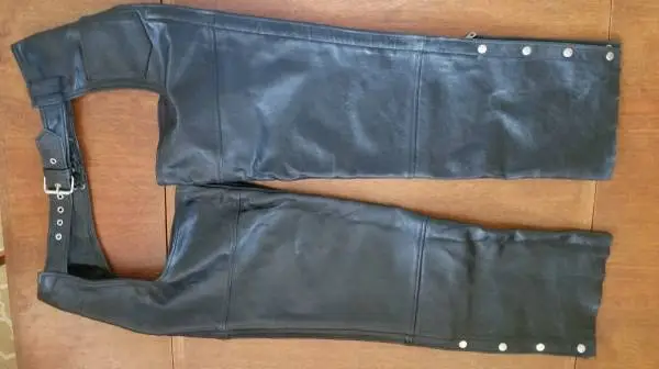 Mens Black Leather Motorcycle Chaps Size XL