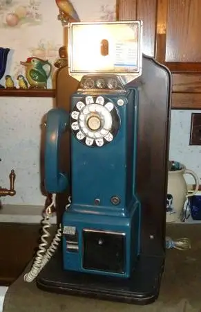 Bell System,Western Electric Blue Pay Phone,Telephone,Wall,Wood Mount