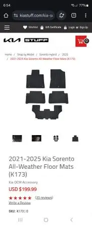 OEM Kia Sorento All-Weather Floor Mats – 2021–2025 – Complete Set