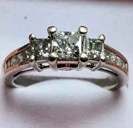Past Present & Future 3 Stone 14k White GOLD Princess Cut DIAMOND RING