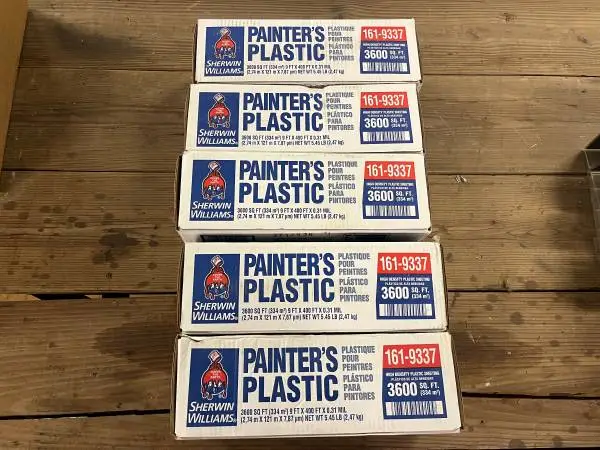5 NEW Boxes: Sherwin-Williams 9 x 400 Painters Plastic (3,600 Sq. F