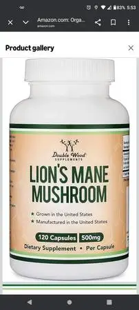 Lions mane mushroom by double wood 120 capsules dietary supplement! Ne