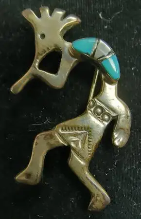 Kokopelli Native American Turquoise & Silver Fertility God Pendant