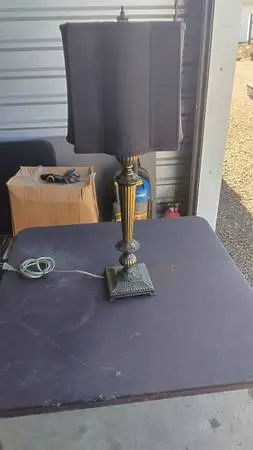 Vintage Neoclassical Brass Table Lamp with Scalloped Shade