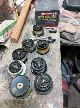 Mitchell vintage reel spools / handles from estate