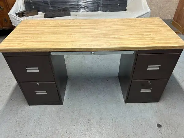 Larger office /computer desk with file folders cabinets