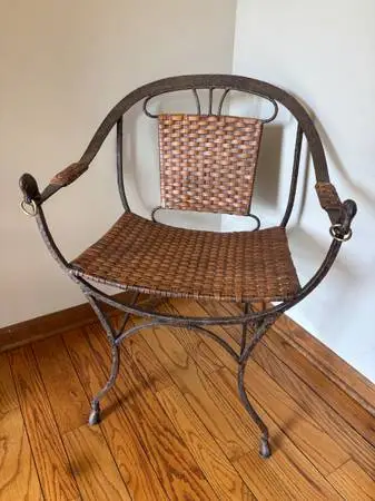 Vintage Iron and Leather basket-weave Horsehead Chair