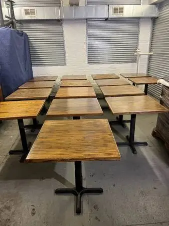 15 30x30 wood top restaurant tables with bases