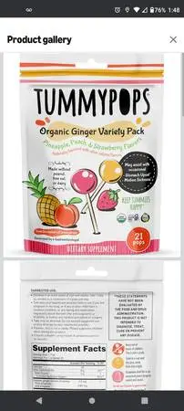 Tummy pops organic Ginger variety pack  21 pops dietary supplem