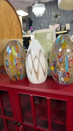 3 beautiful hanging pendant lights for sale. Glass globes