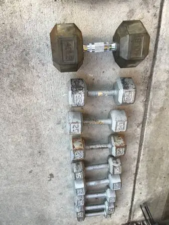 Dumbbells HEX grip plates gym equipment vintage