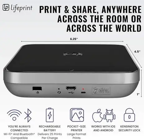 Lifeprint 3x4.5 Hyperphoto Printer for iPhone & Android with WiFi Chip
