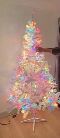 6.5ft White Pre-Lit Christmas Tree with colored lights